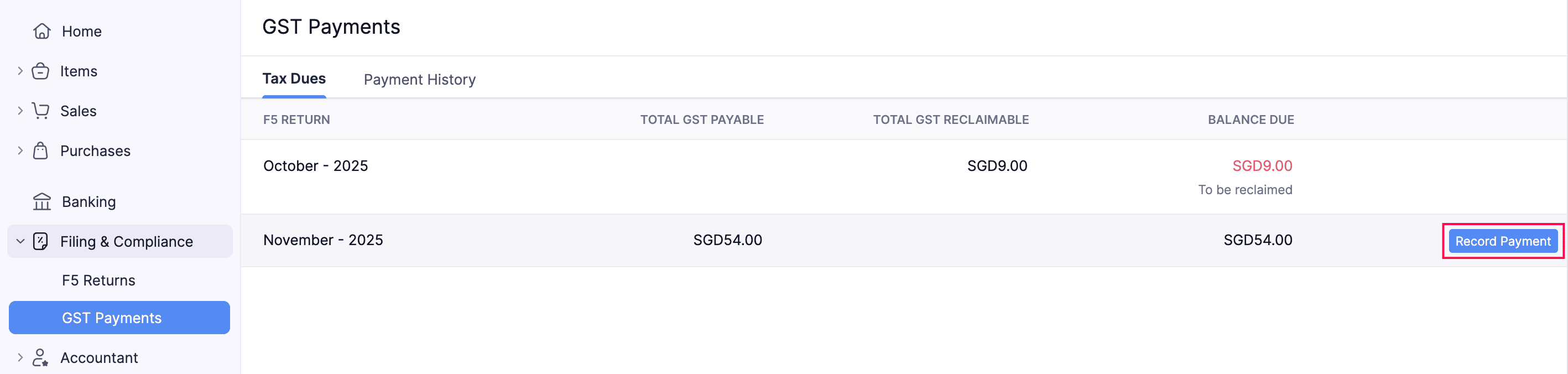 GST Payments Tab