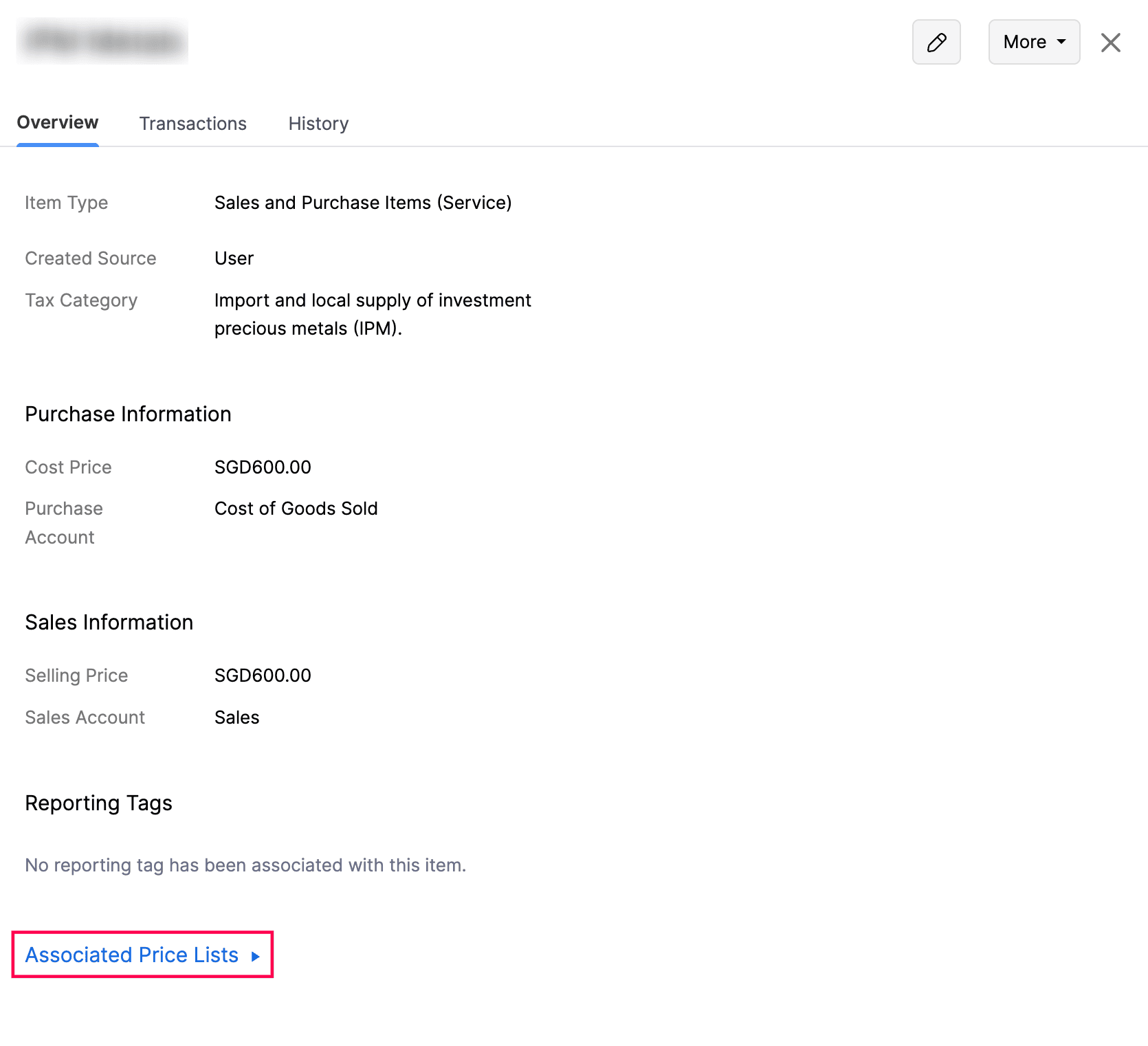 Associated Price Lists