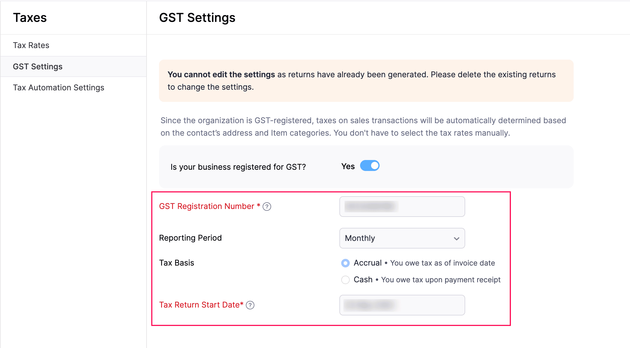 Modify GST Settings