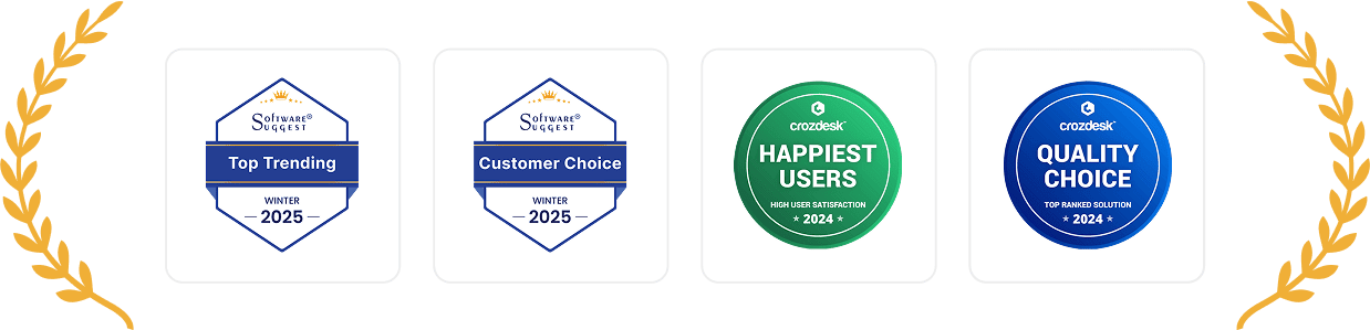 Industry awards and recognition badges for Zoho Expense