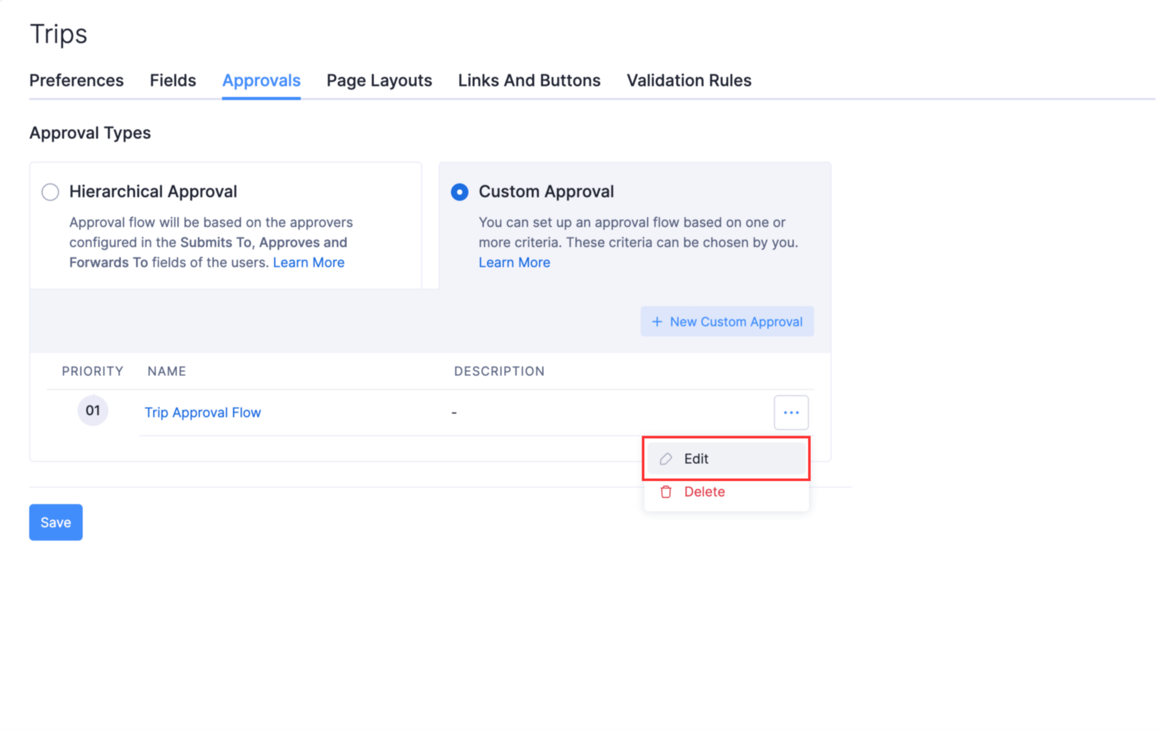 Edit a custom approval