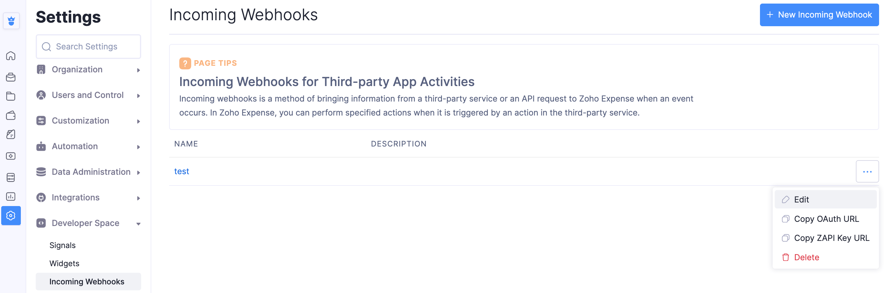 Edit Incoming Webhook