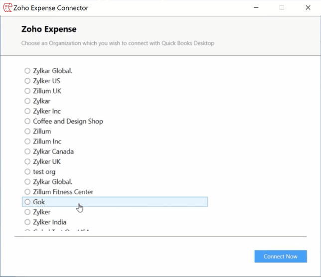select organization for integration