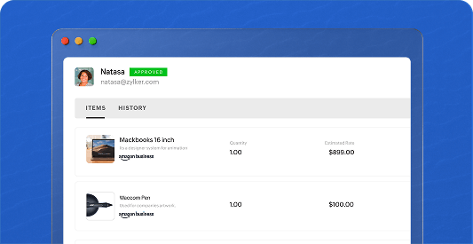 Screenshot showcasing Zoho Expense and Amazon business integration