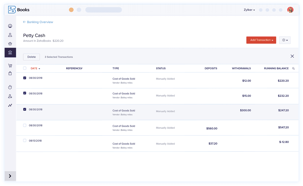 Transactions bancaires en bloc – Logiciel de rapprochement bancaire automatisé | Zoho Books