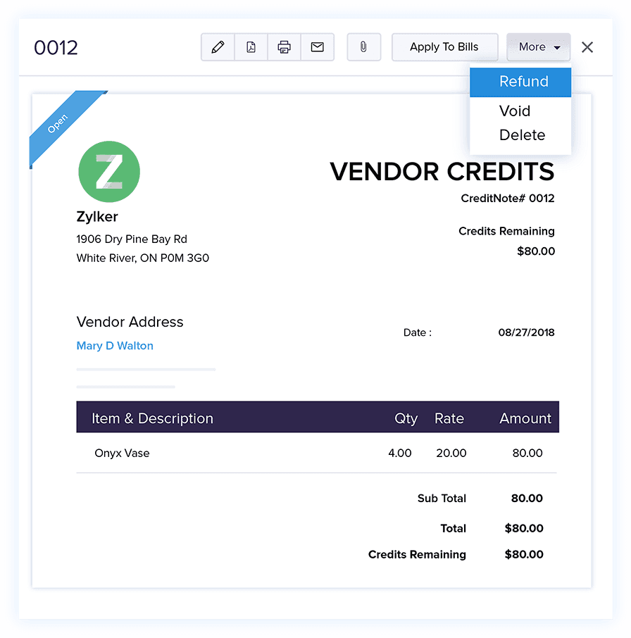 Crédits fournisseurs – Logiciel de gestion de la facturation en ligne | Zoho Books