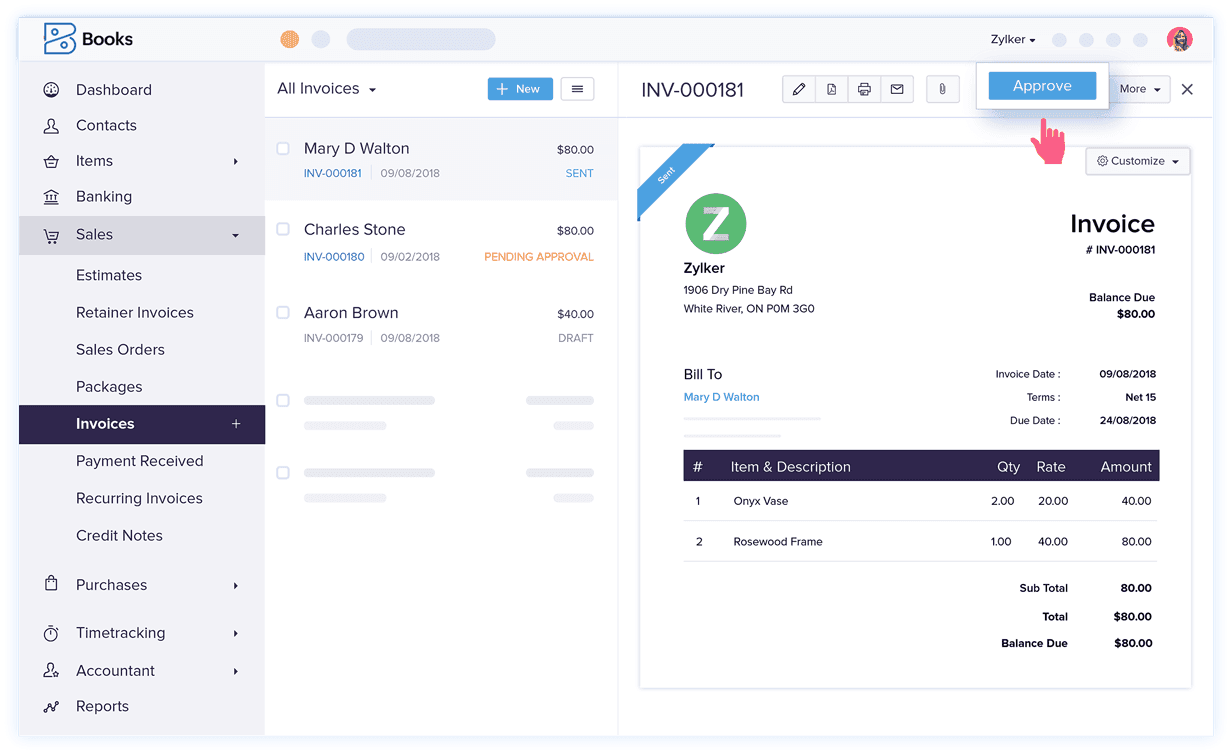 Logiciel d’approbation des factures – Logiciel de facturation | Zoho Books
