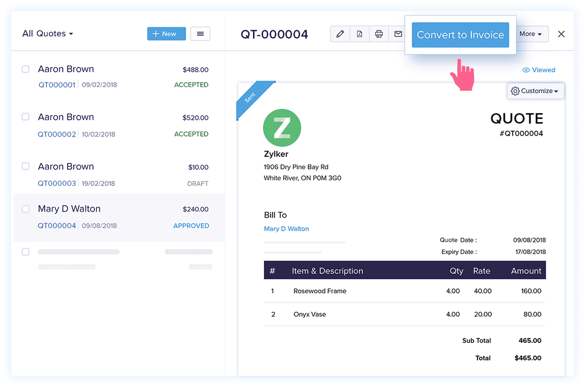 Convertissez les devis en factures – Logiciel de devis et de facturation pour les petites entreprises | Zoho Books