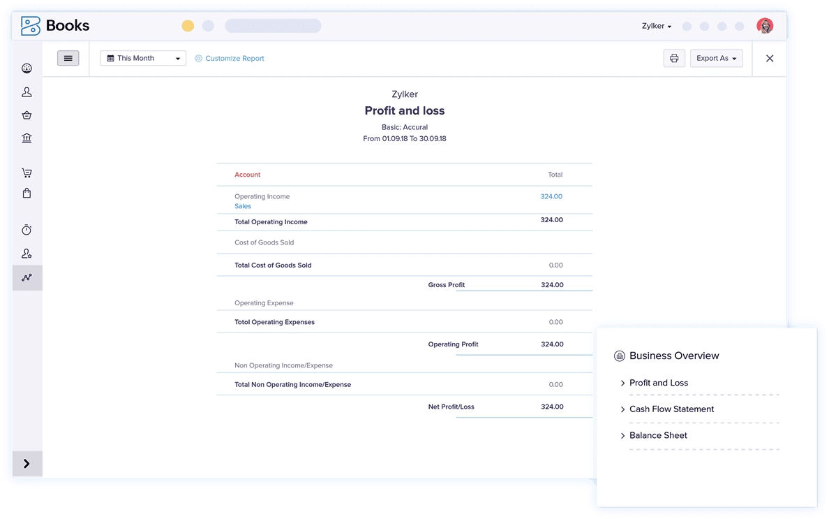 Logiciel de rapports de résultat – Logiciel de rapports financiers | Zoho Books