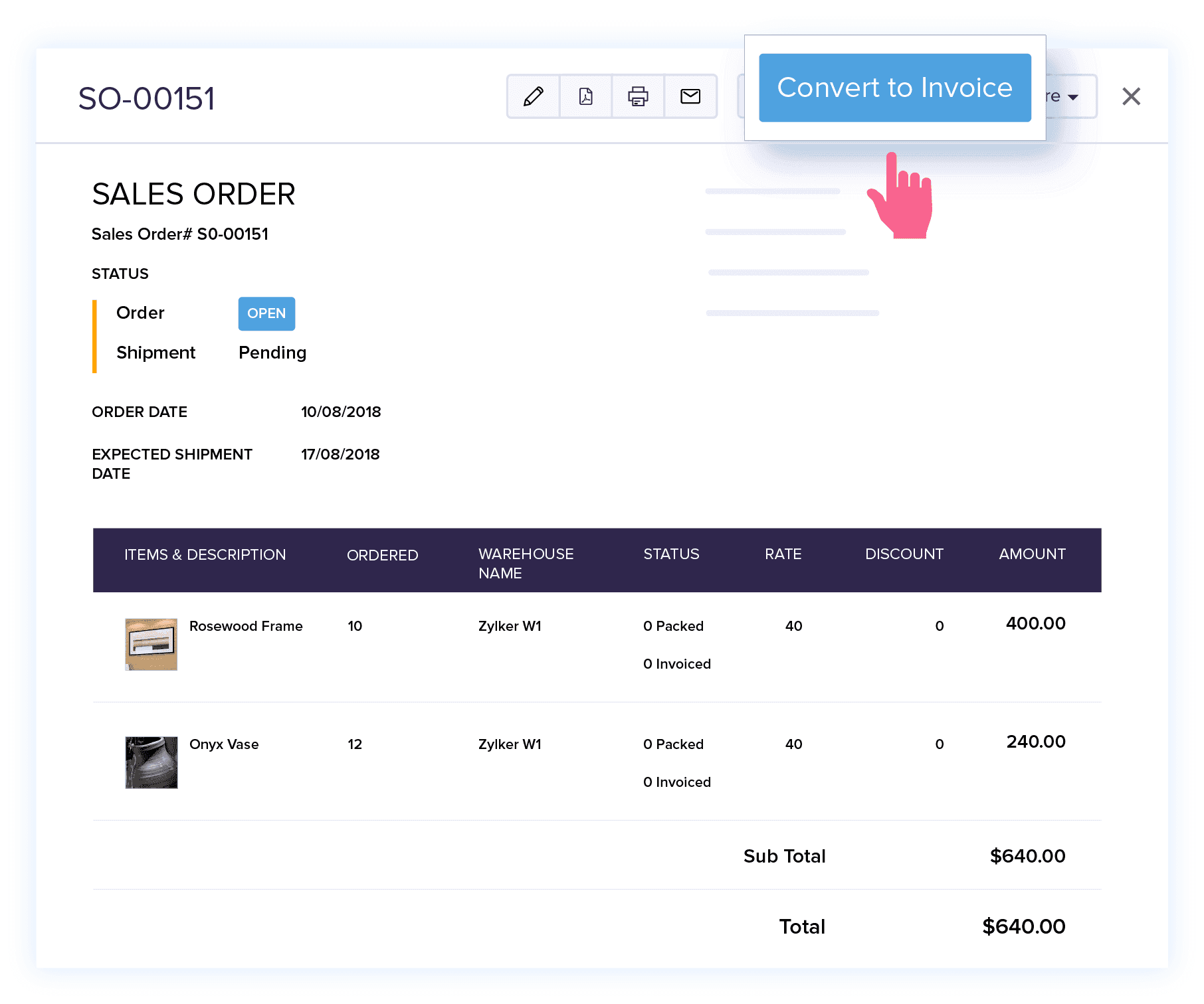 Convertissez un devis en bon de commande – Système de traitement des bons de commande | Zoho Books
