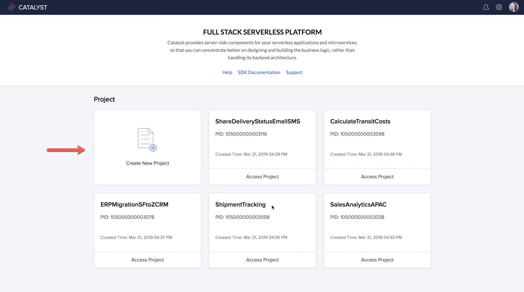 Catalyst Console- Create a Project