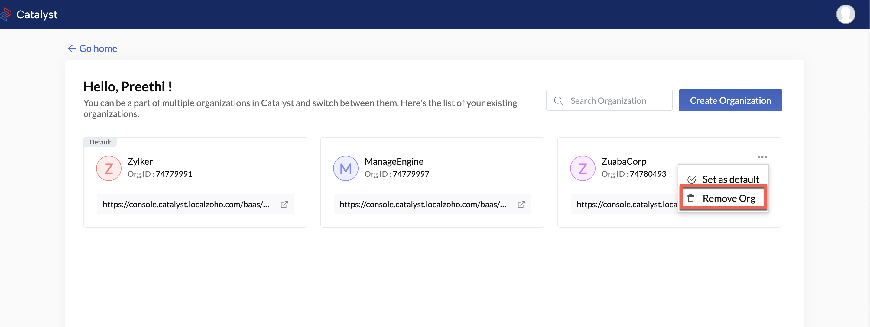 Remove Organization Menu