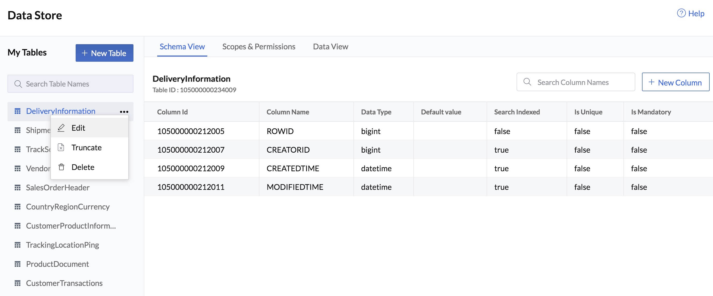 Data Store- Edit a Table