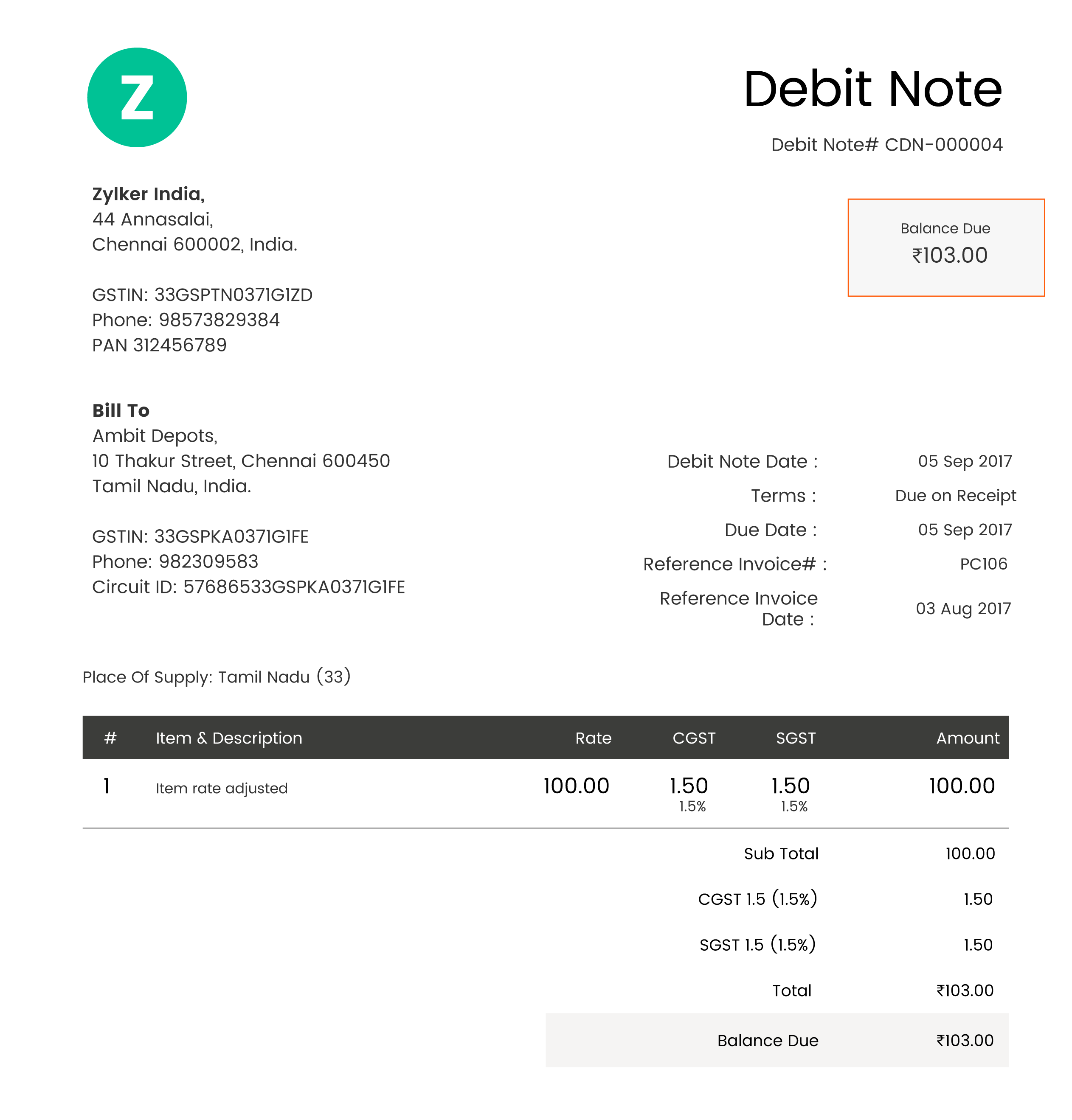 Debit Note