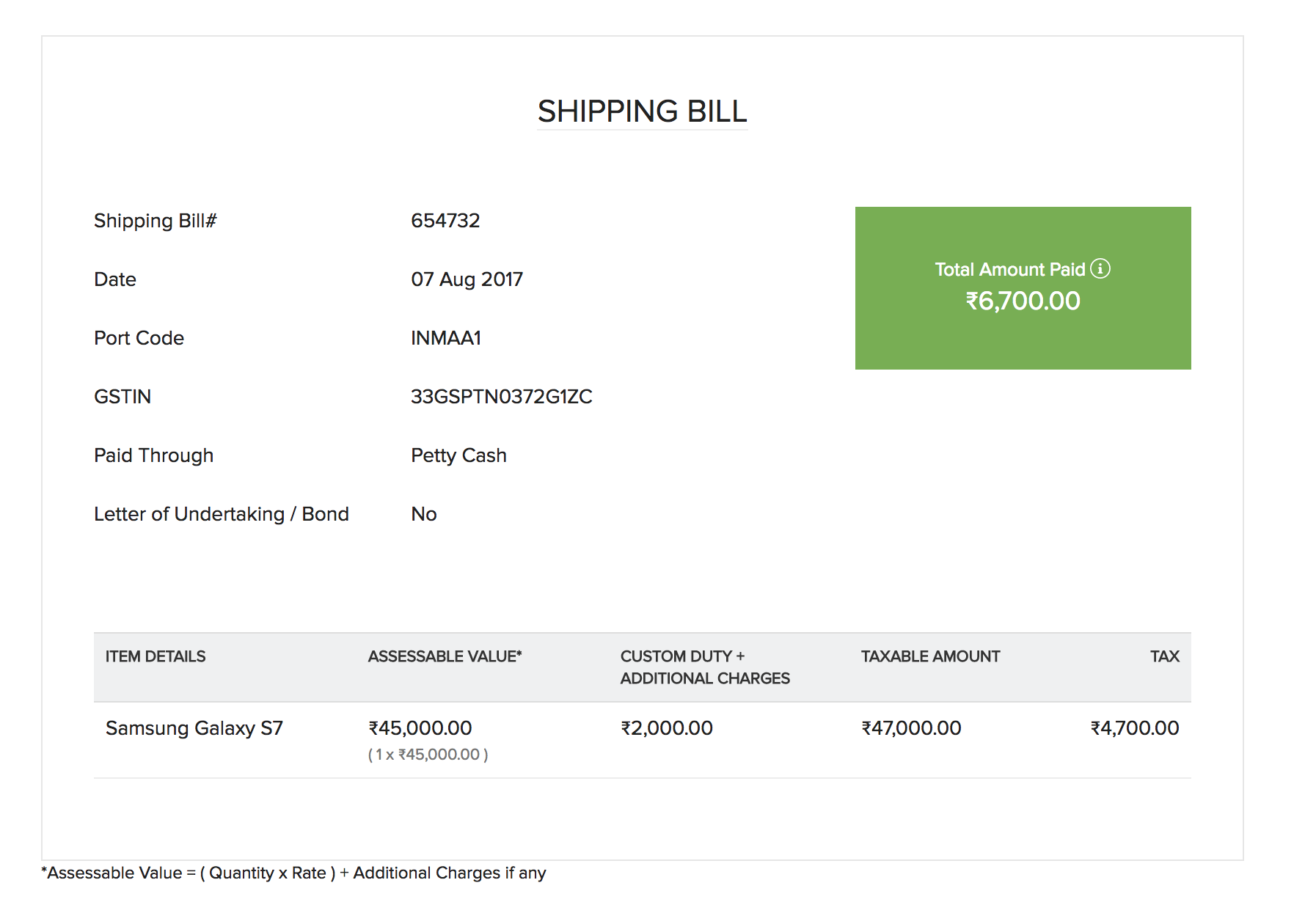 Shipping Bill