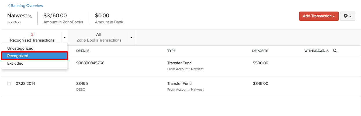 Recognized Transactions