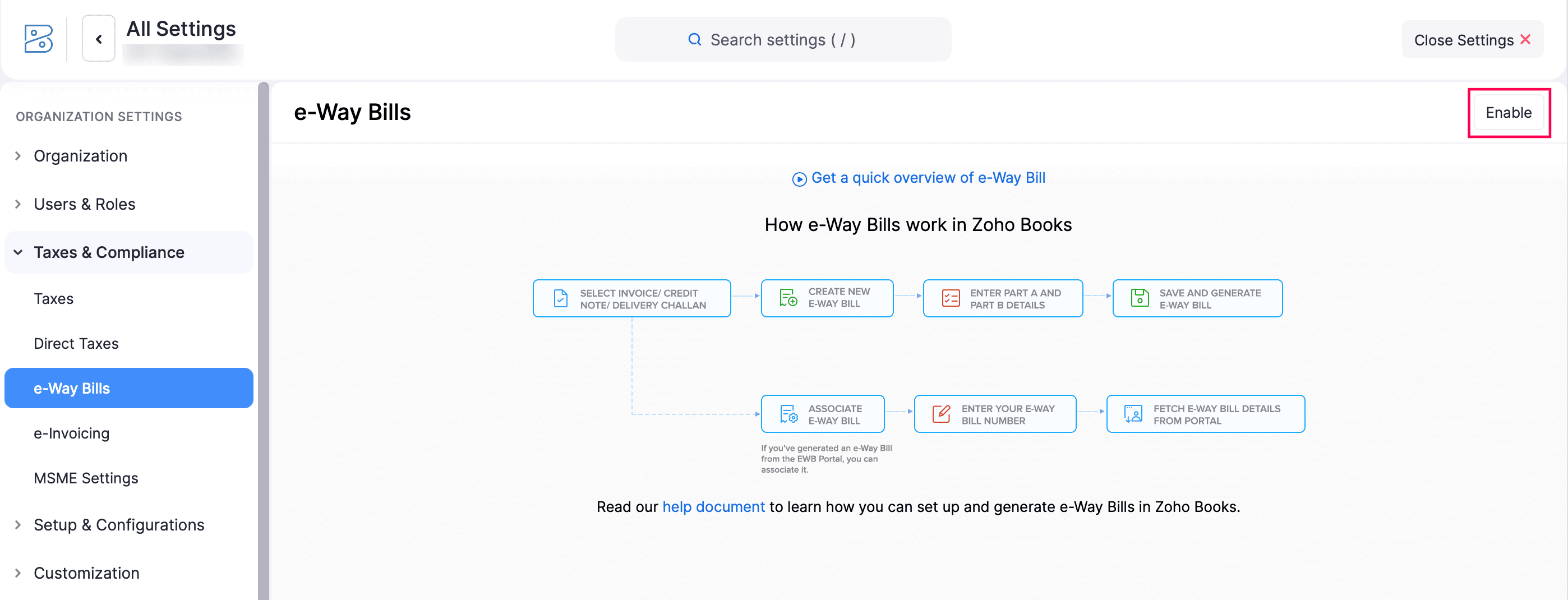 Enable e-Way Bills