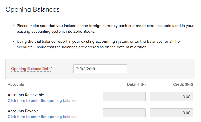 Enter Opening Balances