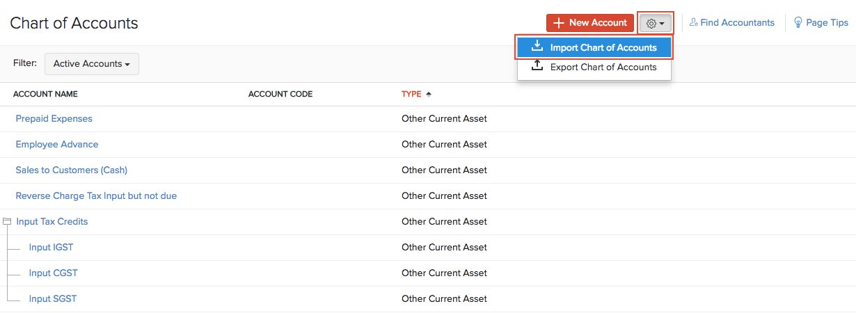 Import Chart of Accounts