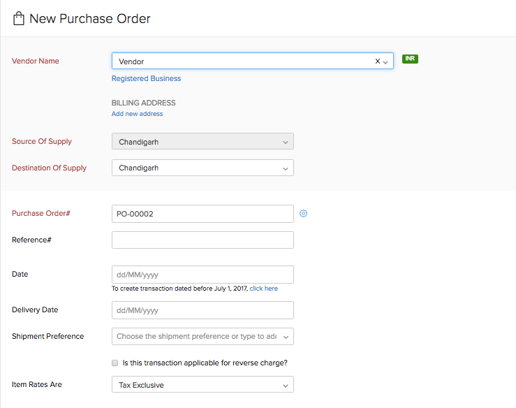 Purchase order new customer