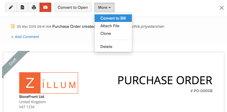 More actions in purchase order