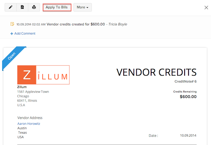Applying credits to bill