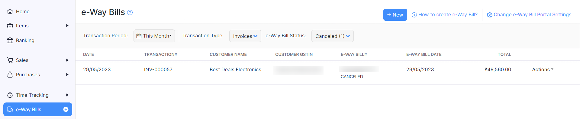 Cancelled e-way bills