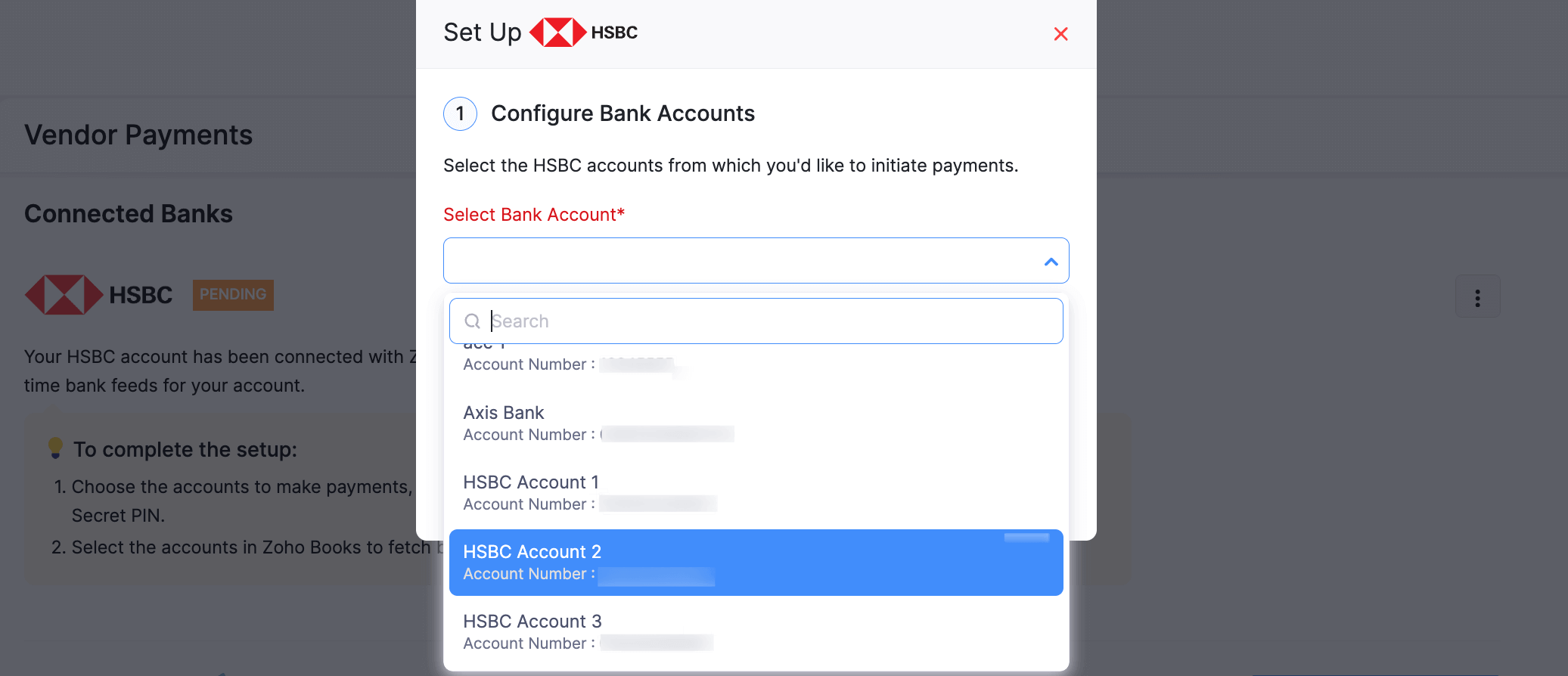 Selecting bank accounts