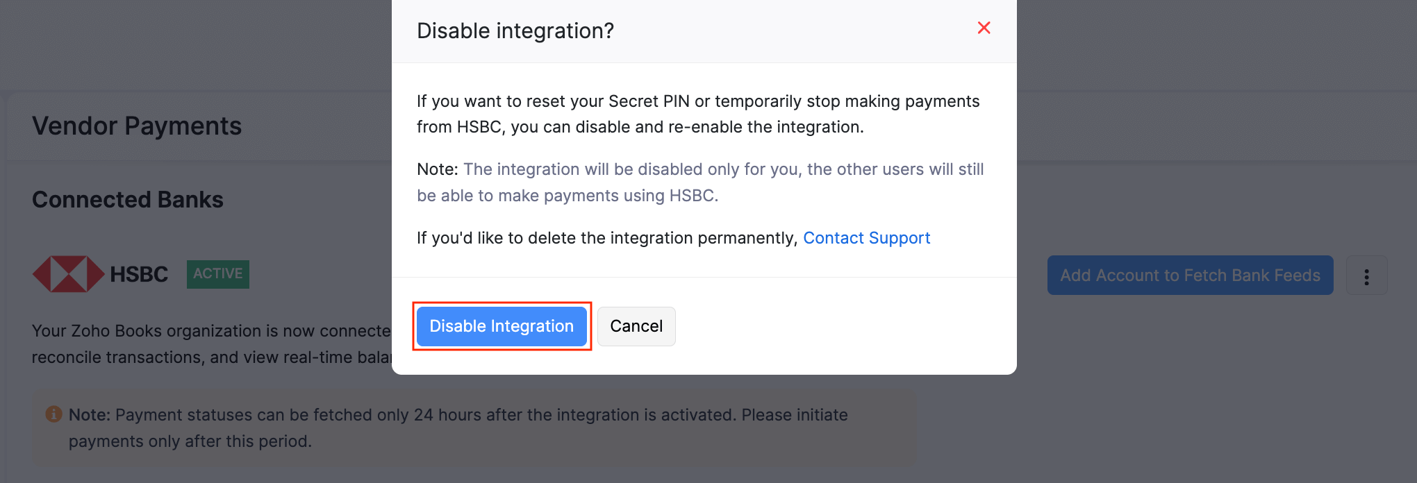 Disabling HSBC Integration
