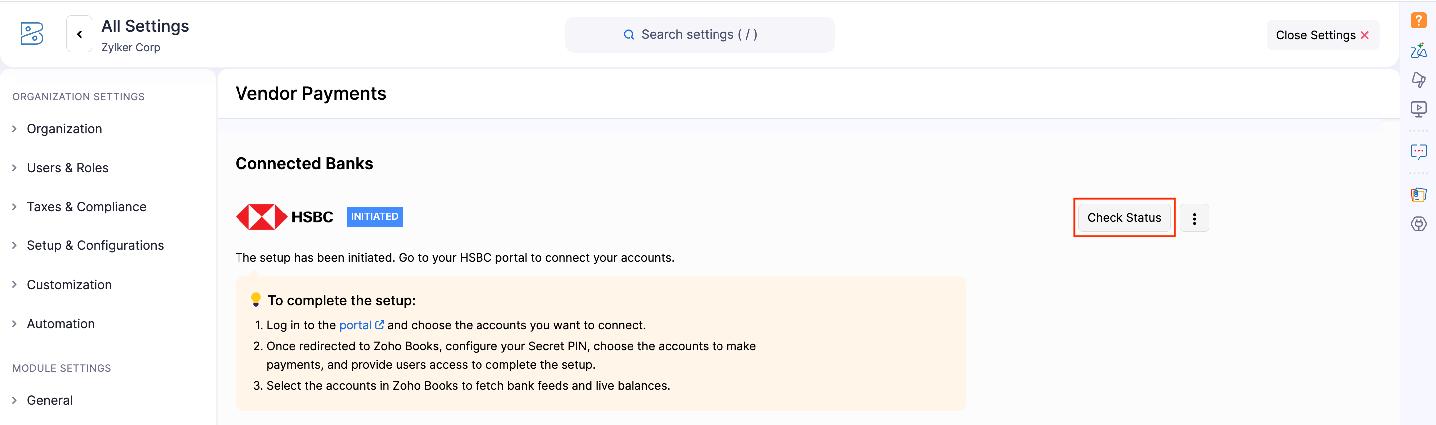 Adding Vendor's bank account