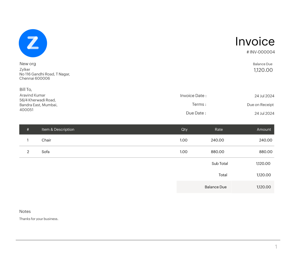 Detailed spreadsheet invoice template