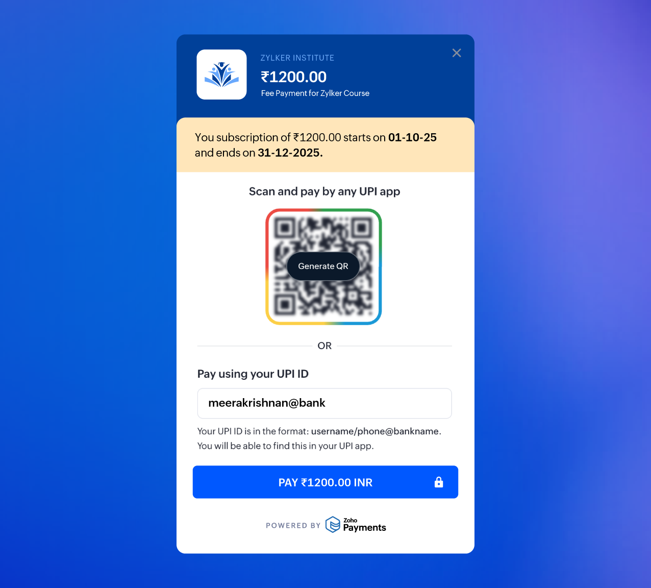 Training and certification providers Payment Example
