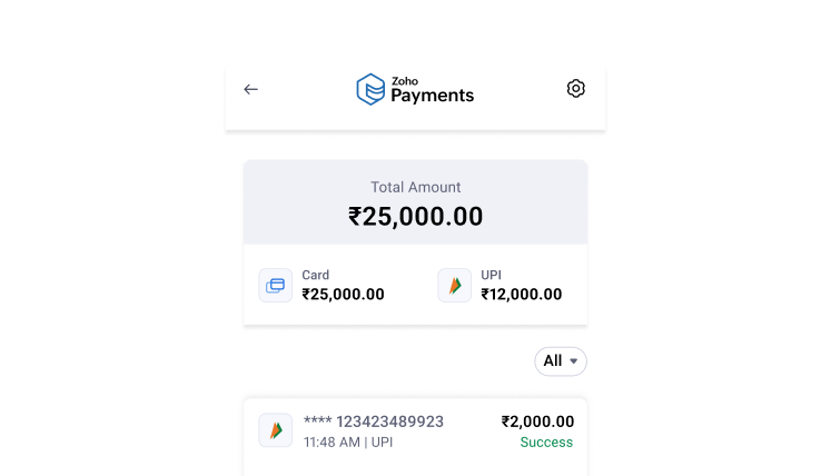 Zoho Payments app on the device