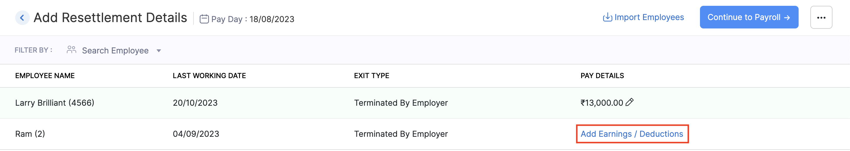 Resettlement Payroll