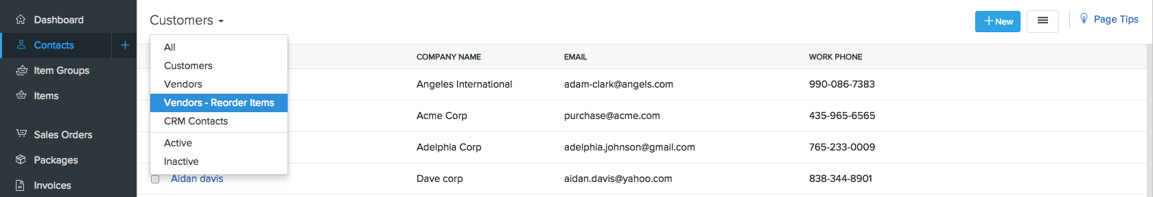 Vendor reorder items filter