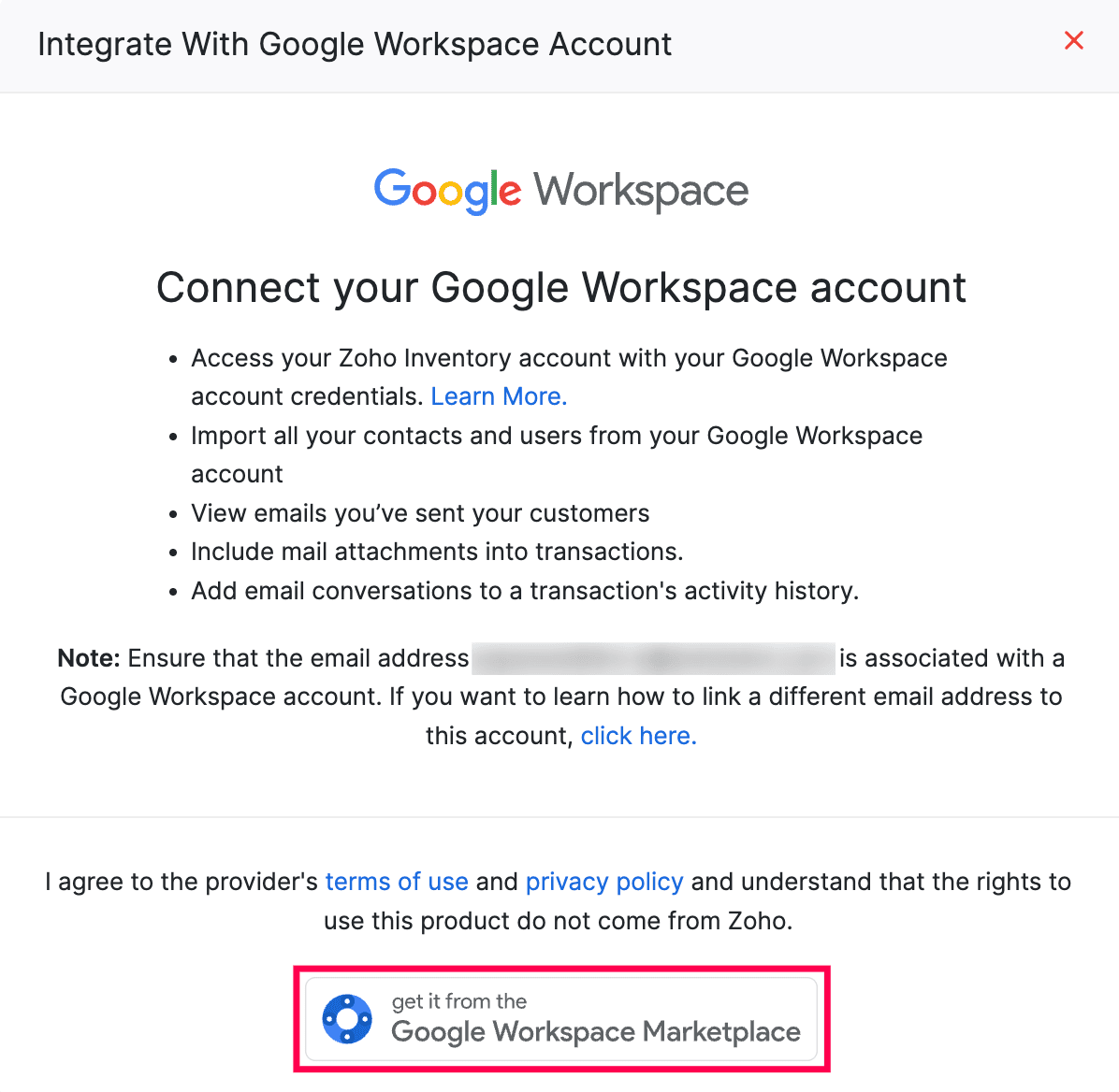 Connect to Google Workspace Pop-up