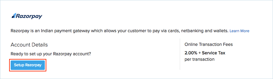 Setup button for Razorpay