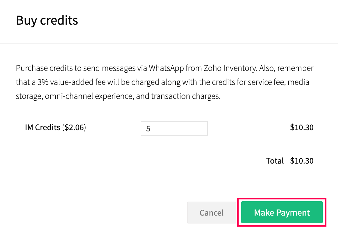 Buy Credits Pop-up