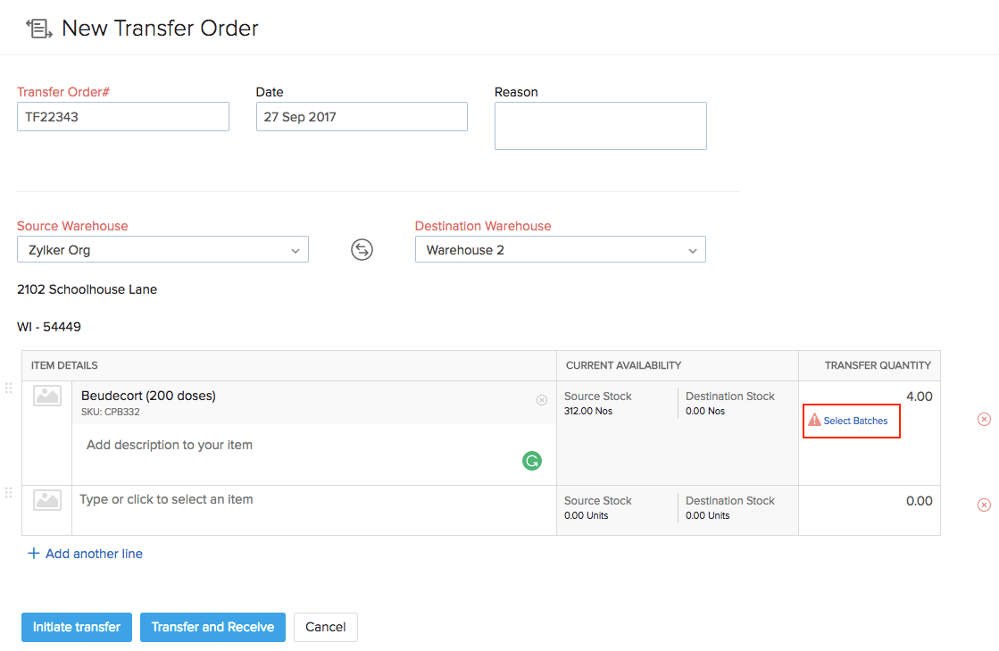 Transferring batch tracked items 1