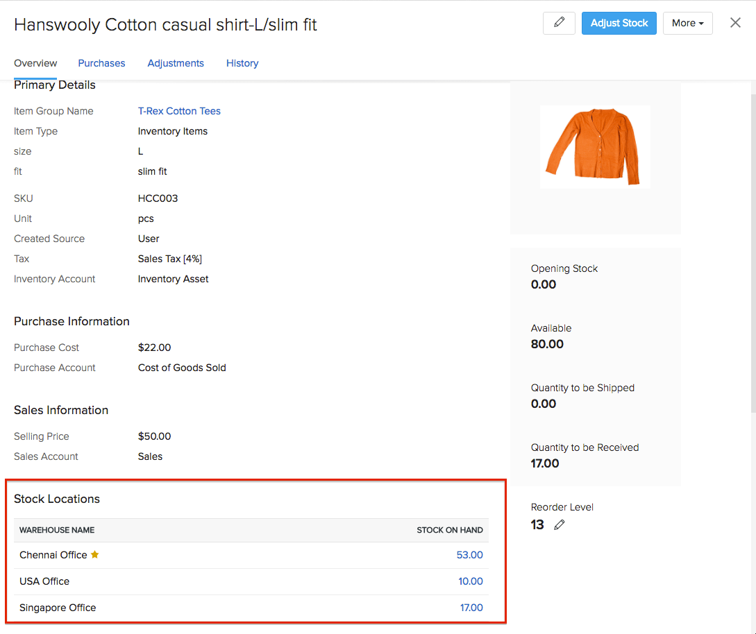 Item Overview page