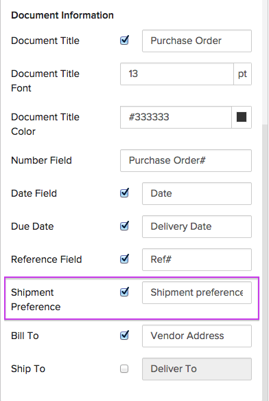 Purchase Order Specific - header