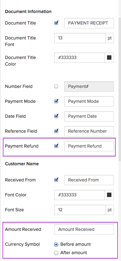 Payment Receipts Specific