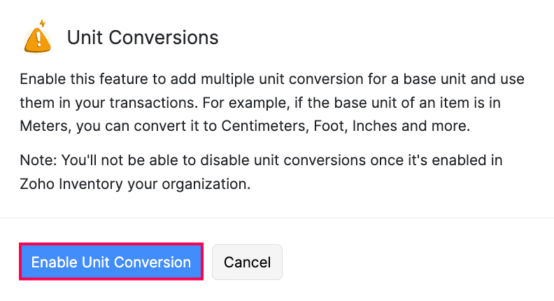 Enable Unit Conversion confirmation pop-up