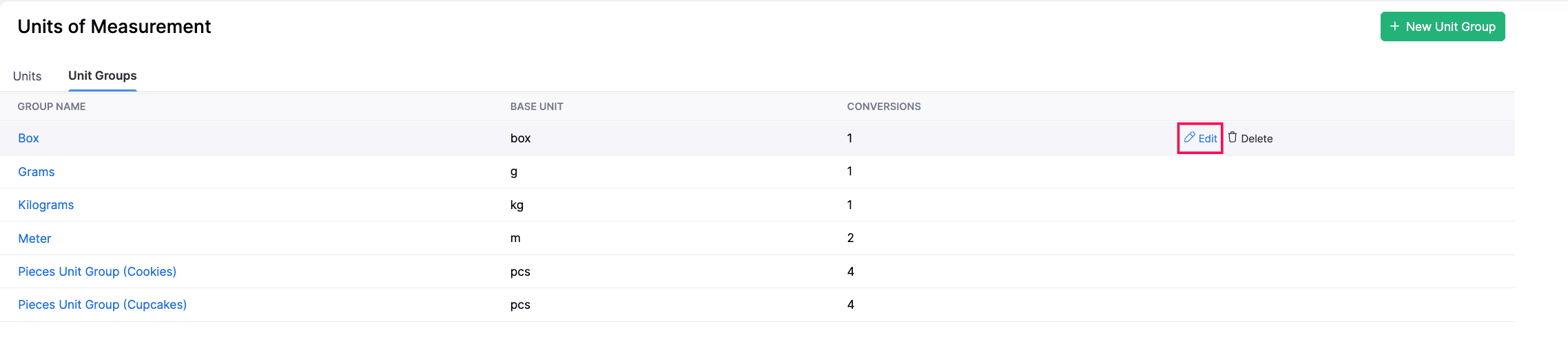 Edit unit group