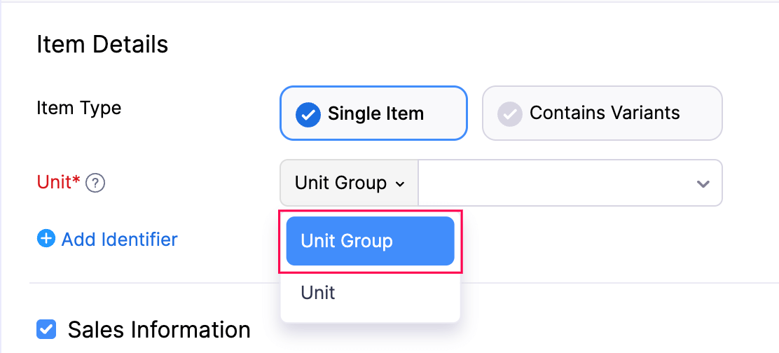 Search and select unit group