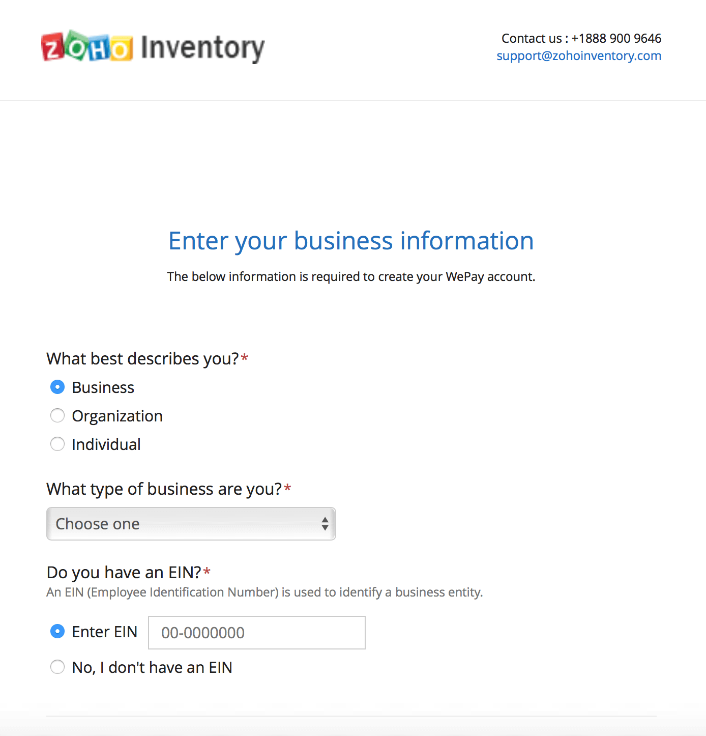 WePay business information profile