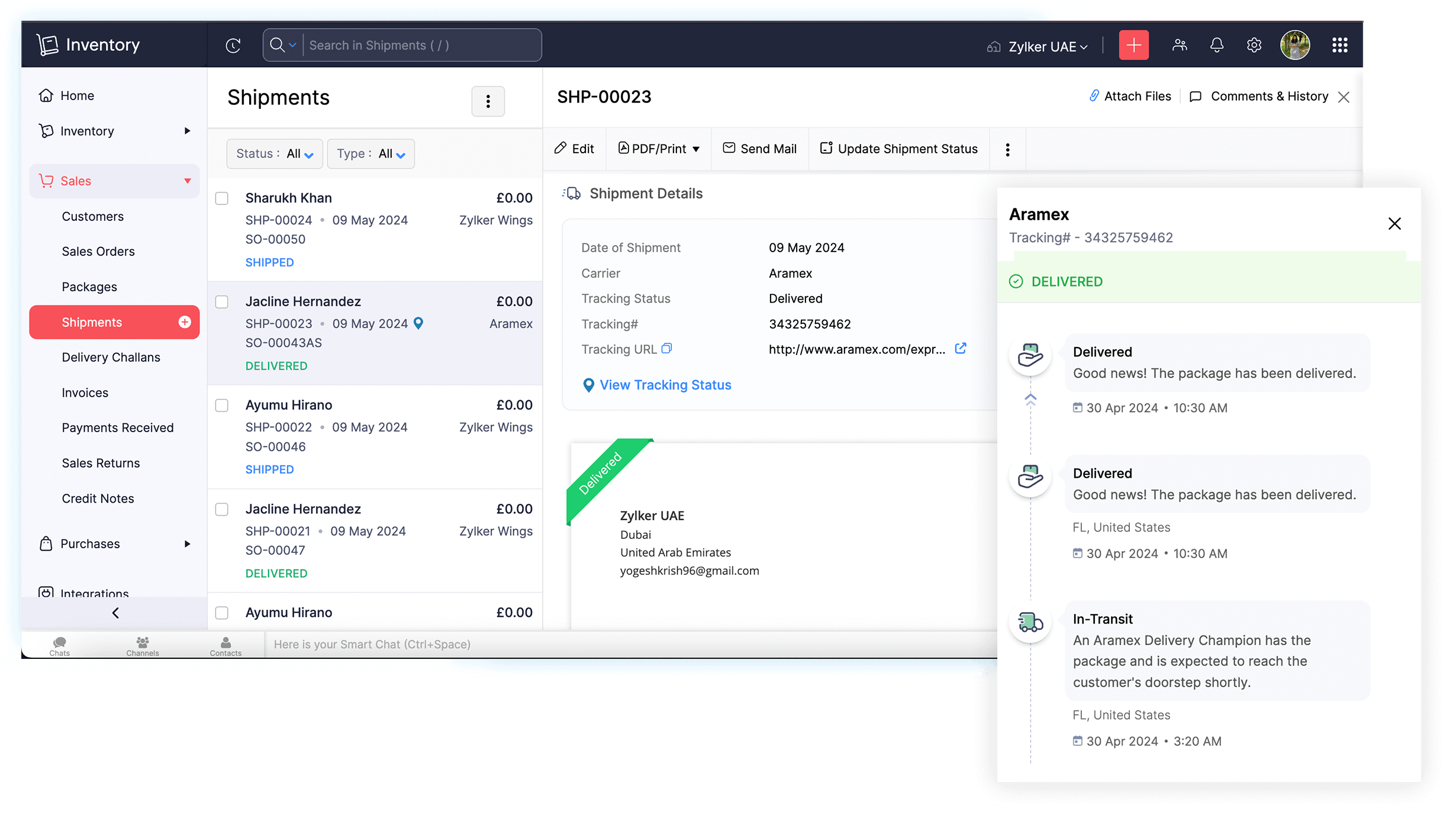 Shipment tracking - Inventory tracking system | Zoho Inventory