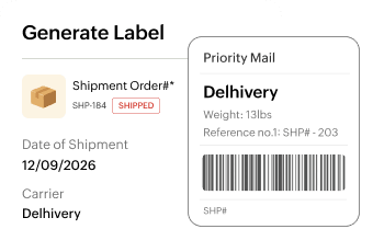 Shipping label generation interface for a Zoho Inventory order.