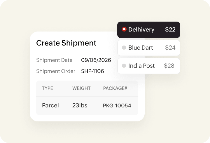 Shipping carrier selection interface for an order in Zoho Inventory.
