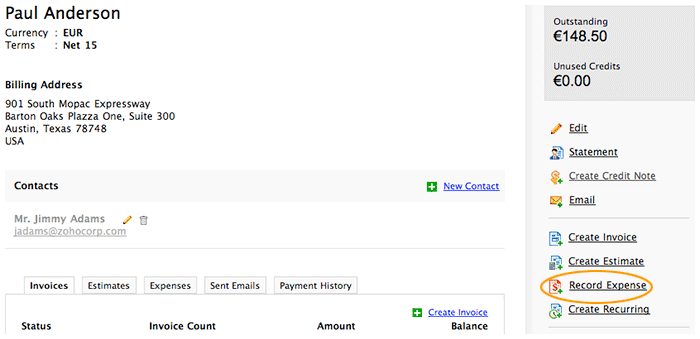 customer details record expense